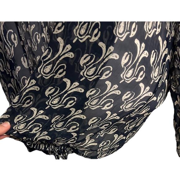 LUCKY Silk Peasant Blouse Boho Plus Size 2X Tunic Artsy Print Sheer JOHN ROBSHAW - Picture 8 of 10